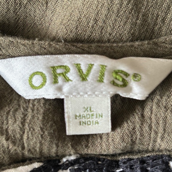 Ladies Army Green Boho Embroidered Top ORVIS Short Sleeve - Picture 4 of 9